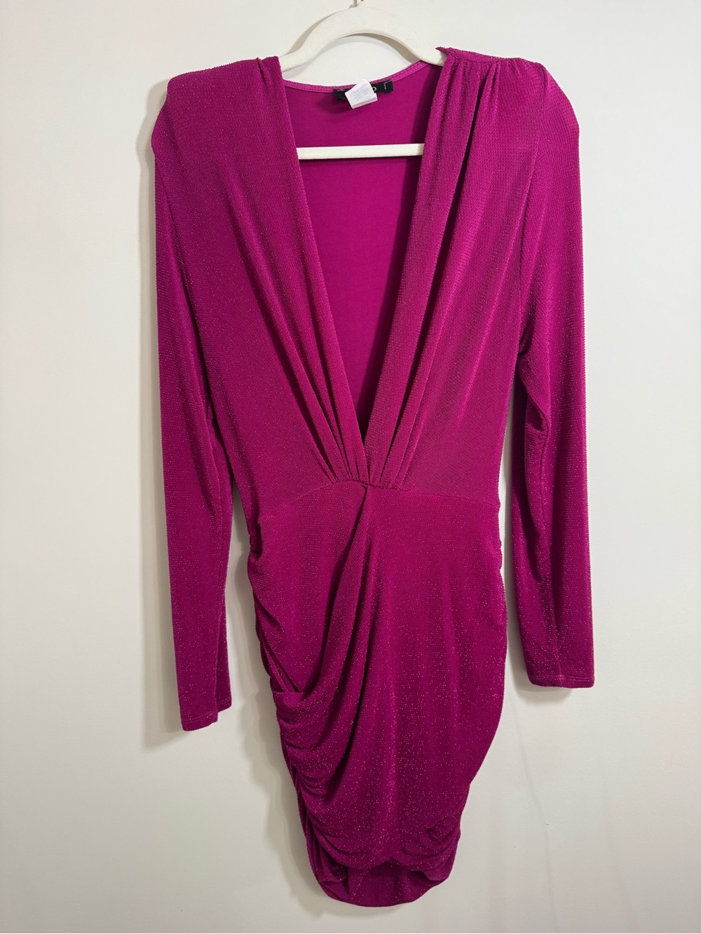 cameo Fuchsia Long-Sleeve Deep V Ruched Dress